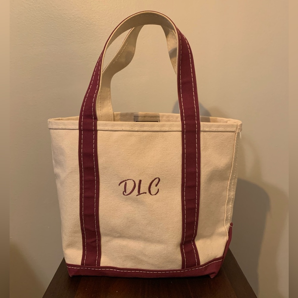 *Monogrammed* L.L. bean note and tote. Mulberry color. Small size.